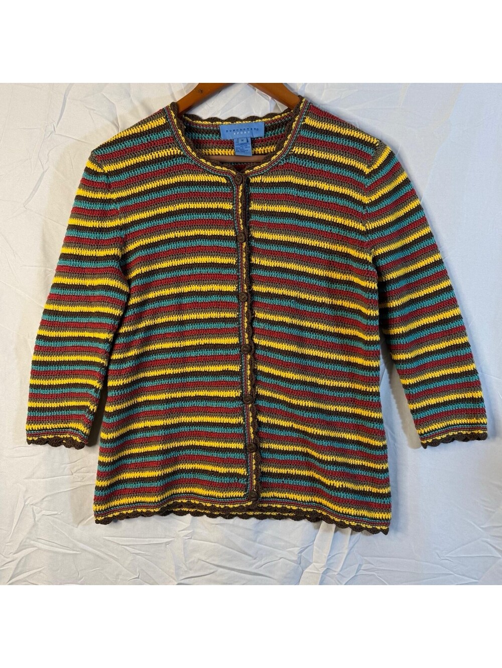 Doncaster Sport Cardigan M Multicolor Striped Crochet Cotton Button